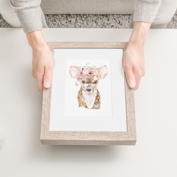 Watercolor Floral Deer Wall Art Illustration Print Poster Card Unframed - Picture 7 of 8